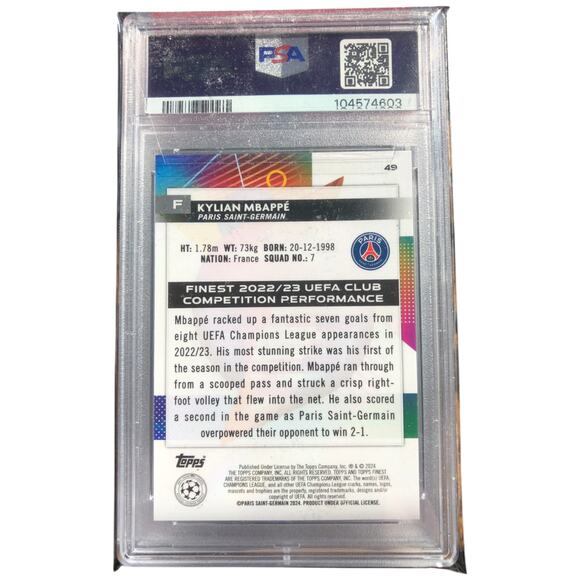 2023 Topps Finest UCC Green Lava Refractor #49 Kylian Mbappe PSG /99 PSA 9 Pop 7 - Picture 5 of 6